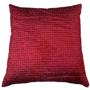 Crimson Red Beaded Decorative Accent Pillow 18”x18”